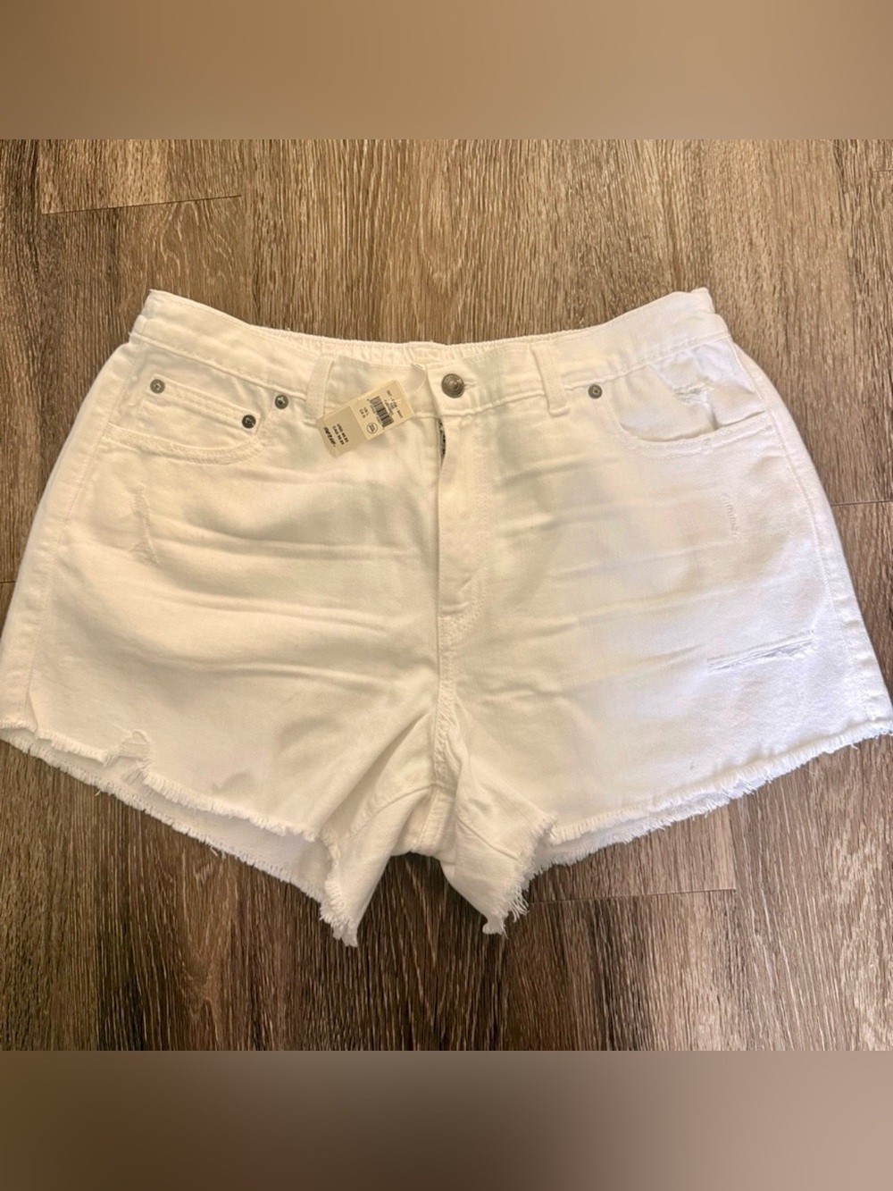 aerie White Frayed Hem Denim Shorts